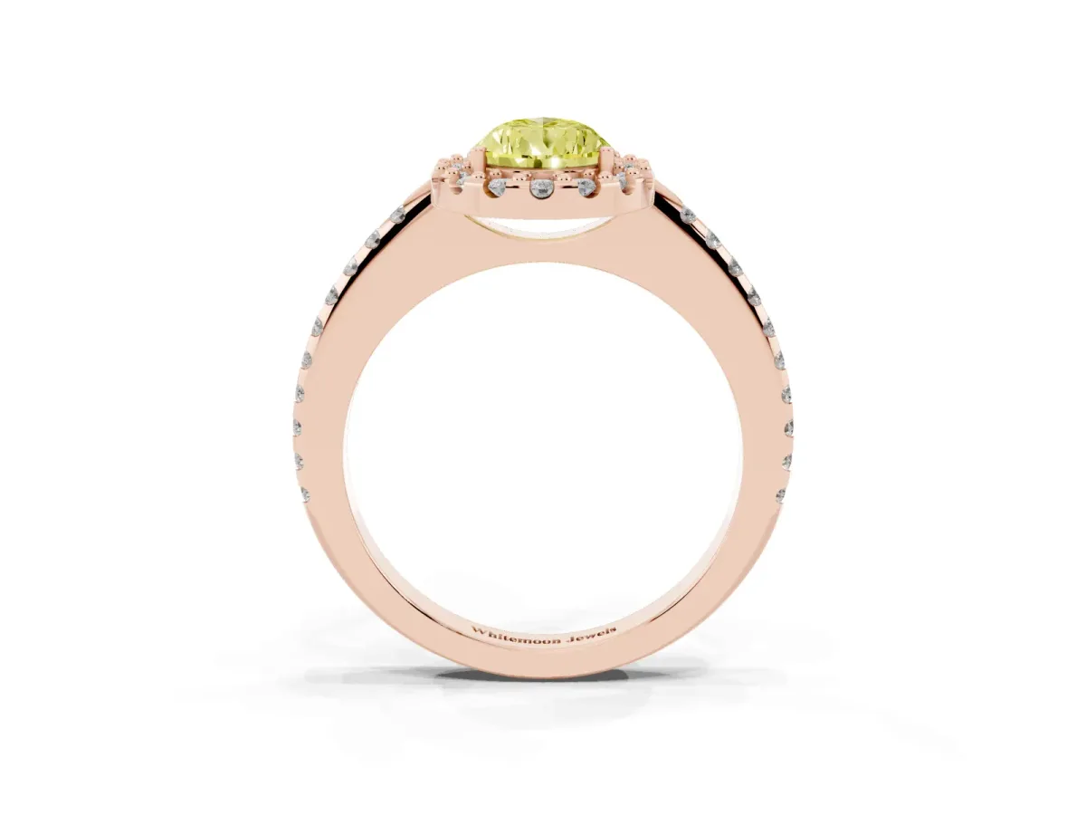 Fancy Yellow Pear Cut Diamond Pavé Halo Ring with Four-Prong Setting Rose gold