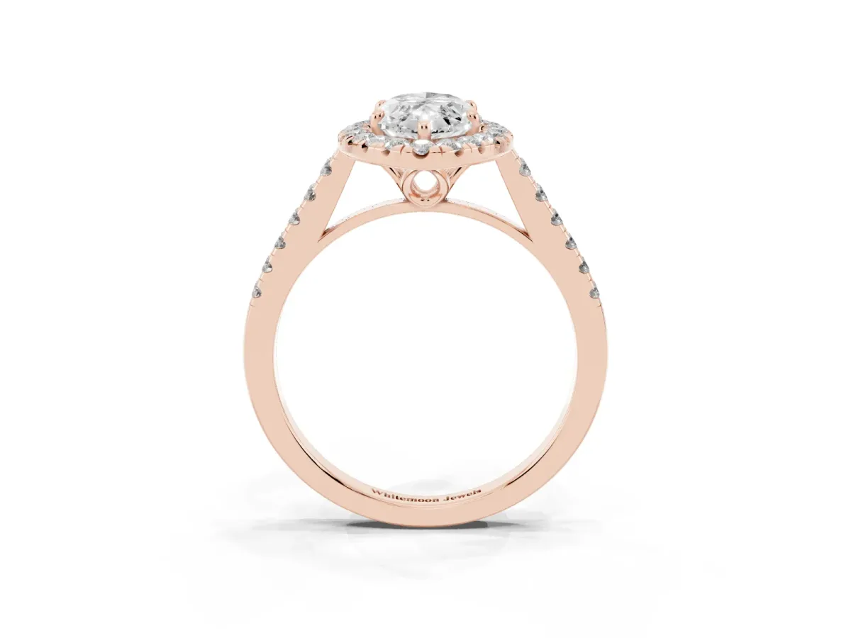 Marquise Cut Halo Pavé Diamond Engagement Ring with Four-Prong Setting Rose gold