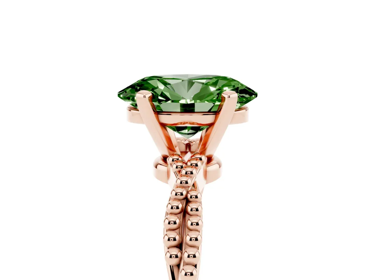 Fancy Green Oval Cut Solitaire Twisted Band with Bead Prong Setting Rose gold