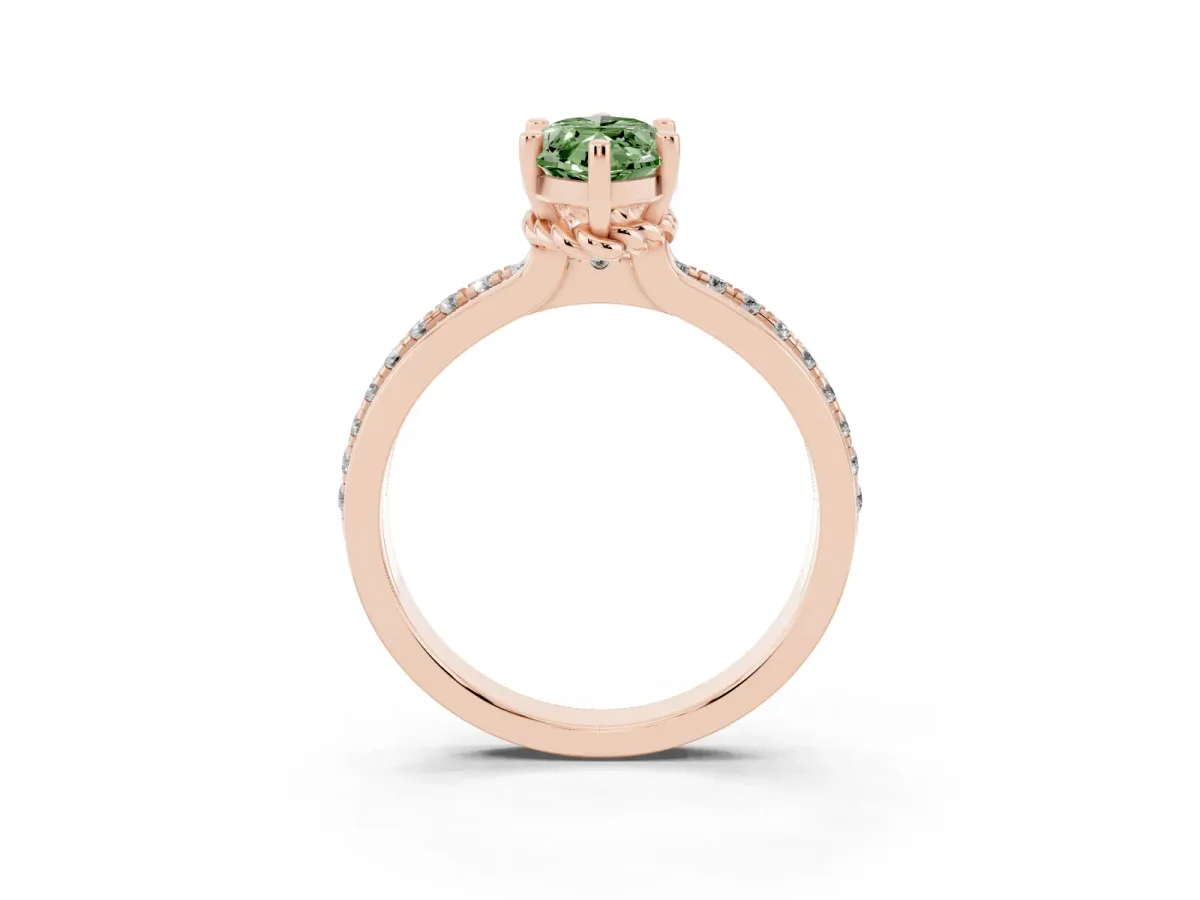 Fancy Green Marquise Cut Solitaire Diamond Ring with Channel Set Band and Six-Prong Setting Rose gold