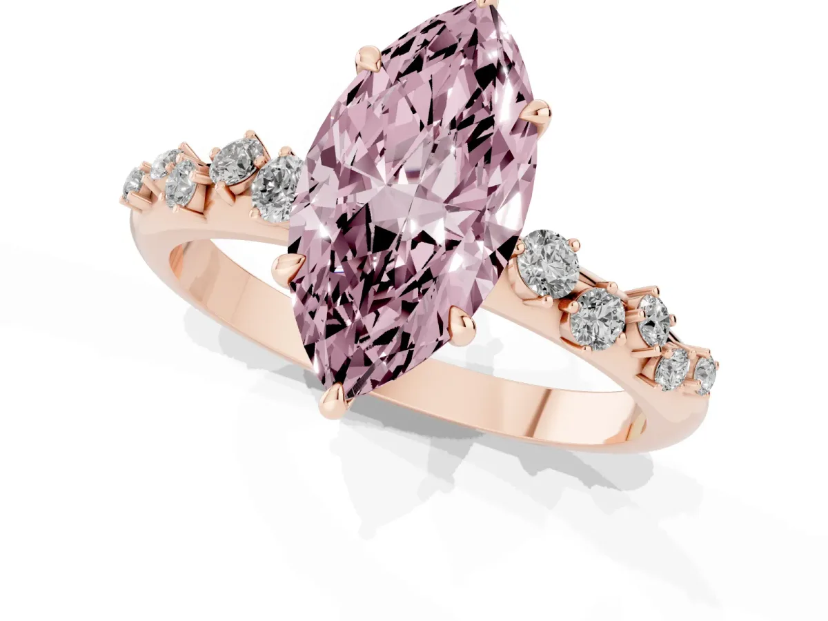 Fancy Pink Marquise Cut Diamond Cluster Prong-Set Solitaire Ring Rose gold
