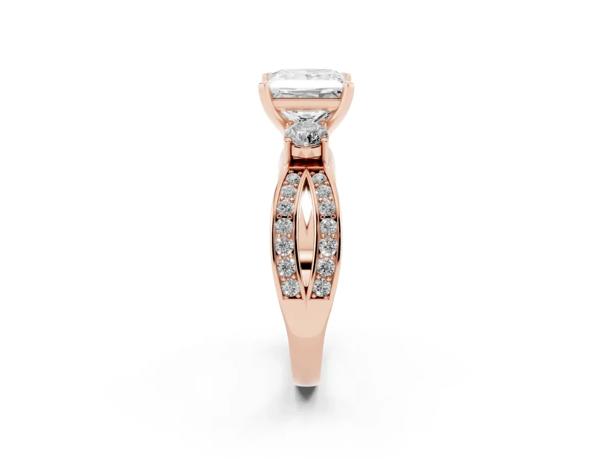 Three-Stone Princess Cut Cut Diamond Twist Band with Prong Setting Rose gold