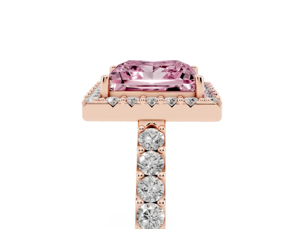 Fancy Pink Princess Cut Halo Diamond Pavé Solitaire Ring Rose gold