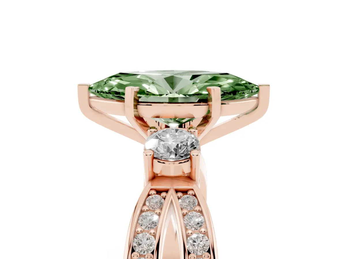 Fancy Green Three-Stone Marquise Cut Cut Diamond Twist Band with Prong Setting Rose gold