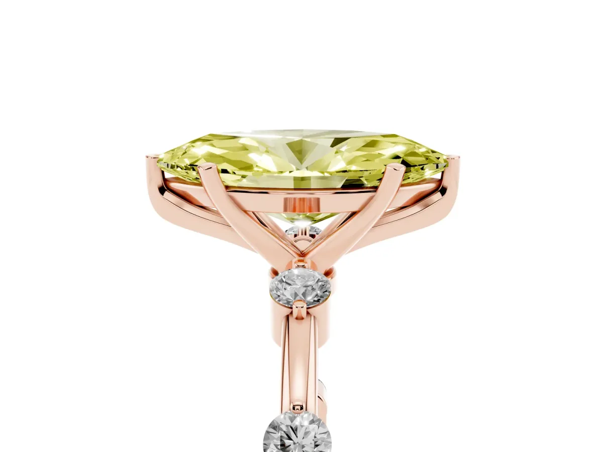 Fancy Yellow Marquise Cut Solitaire Diamond Ring with Bezel Set Side Stones and Prong Setting Rose gold