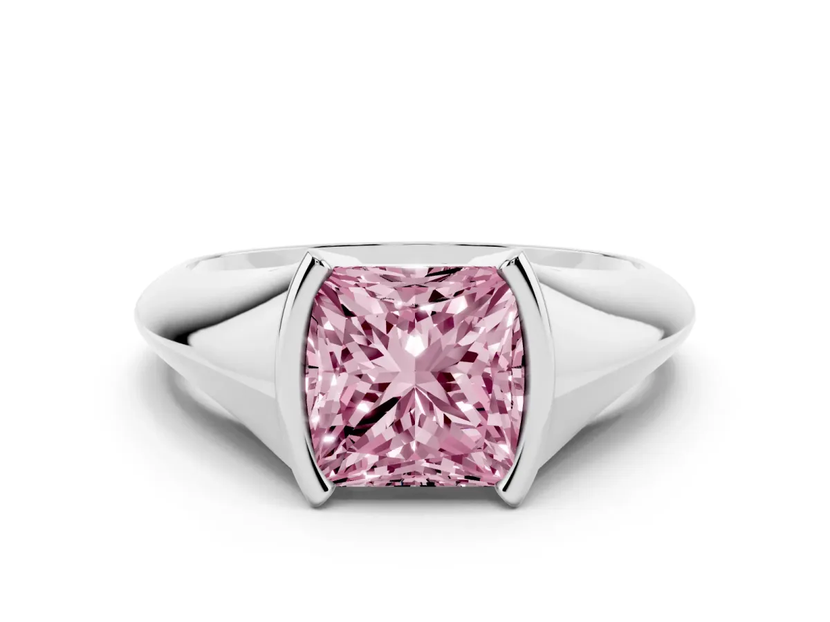 Fancy Pink Princess Cut Solitaire Tension Set Diamond Ring Platinum