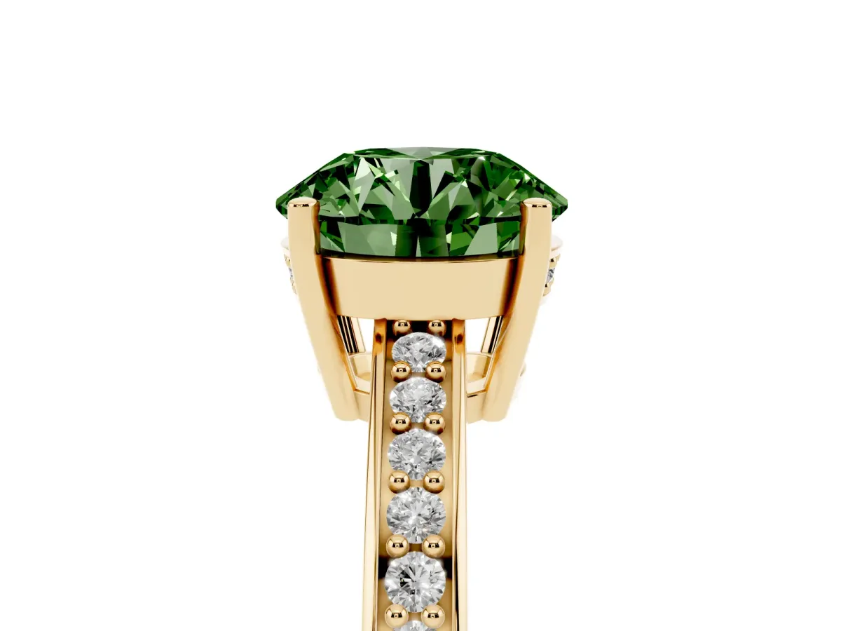 Fancy Green Round Cut Solitaire Pavé Band Prong Setting Ring Yellow gold
