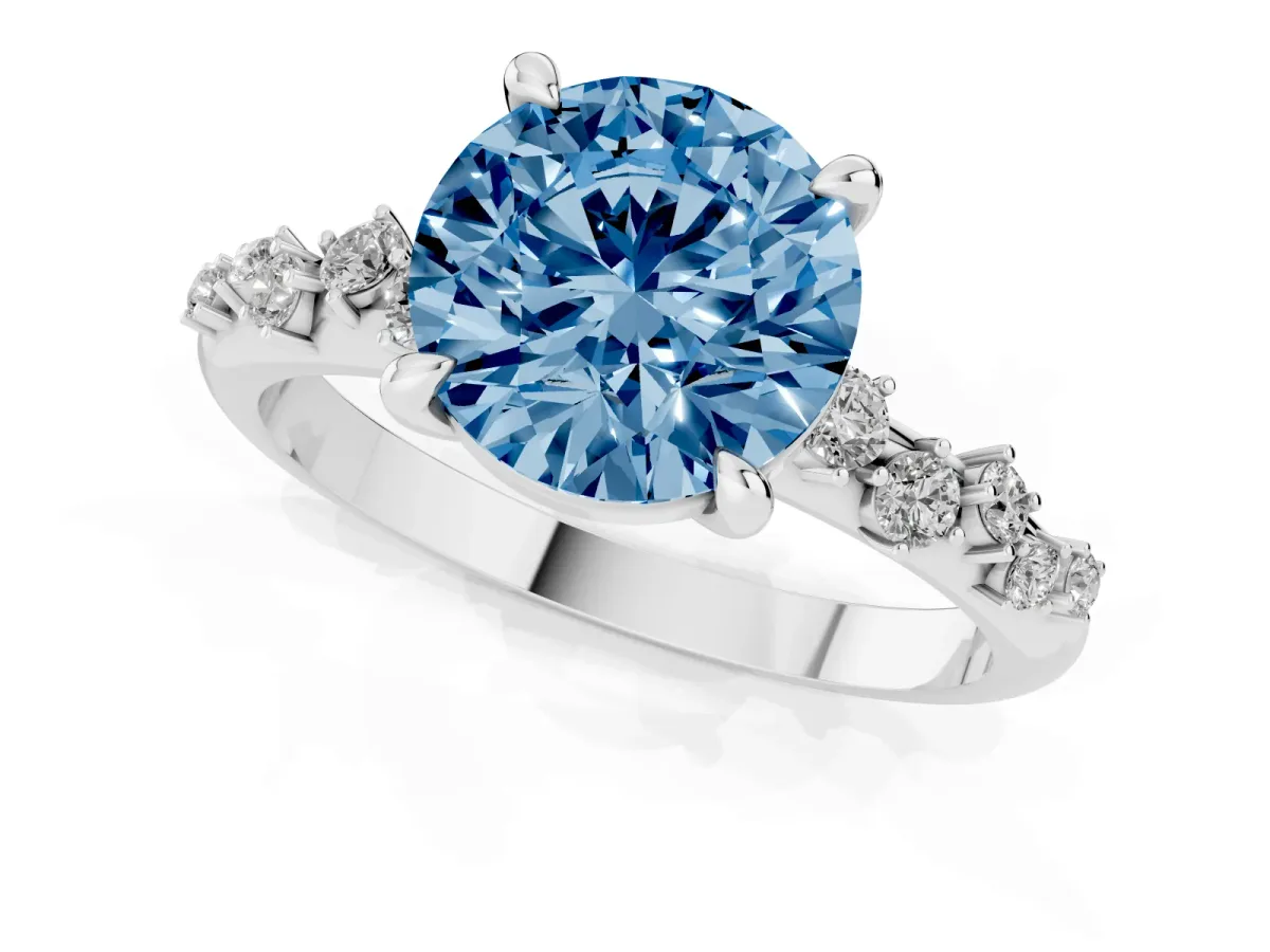 Fancy Blue Round Cut Cut Diamond Vine Band with Four-Prong Setting Platinum