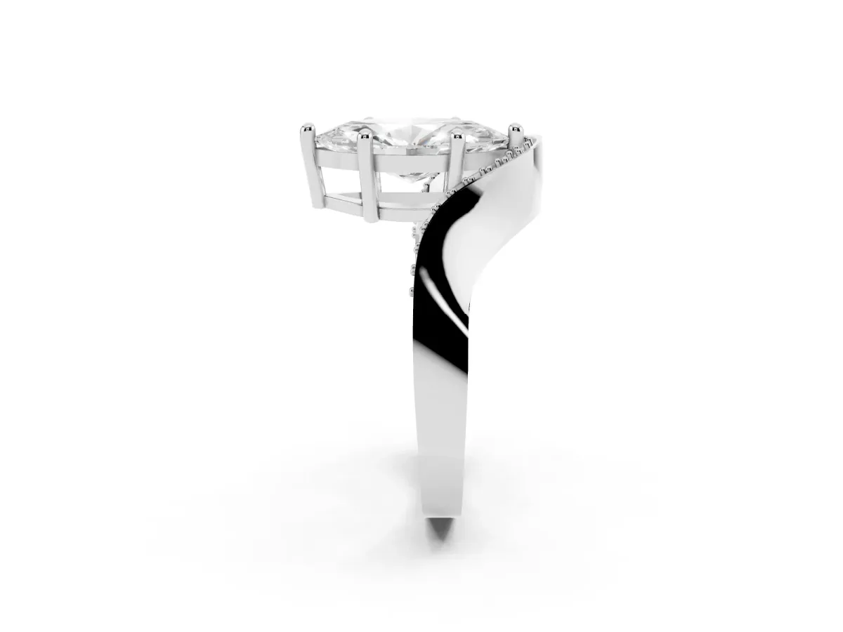 Marquise Cut Solitaire Diamond Engagement Ring with Pave Band and Four-Prong Setting Platinum