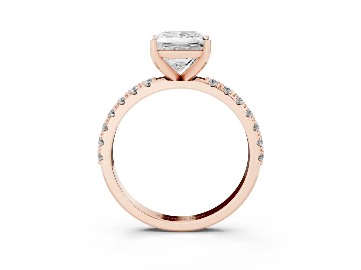 Princess Cut Diamond Solitaire Pavé Band with Four-Prong Setting Rose gold