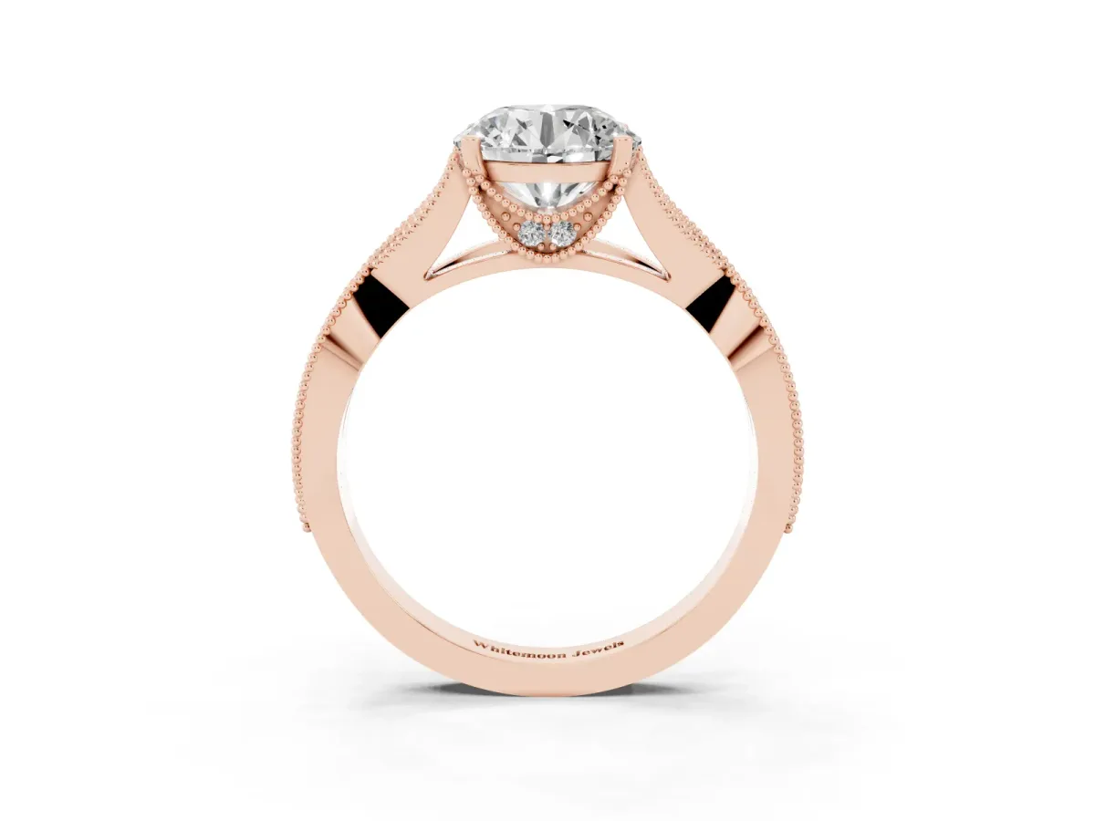 Round Cut Cut Diamond Twisted Band with Milgrain Pave Setting and Four-Prong Setting Rose gold