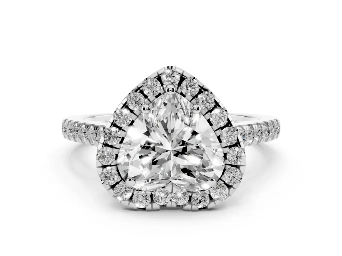 Heart Cut Halo Pavé Diamond Engagement Ring with Four-Prong Setting Silver