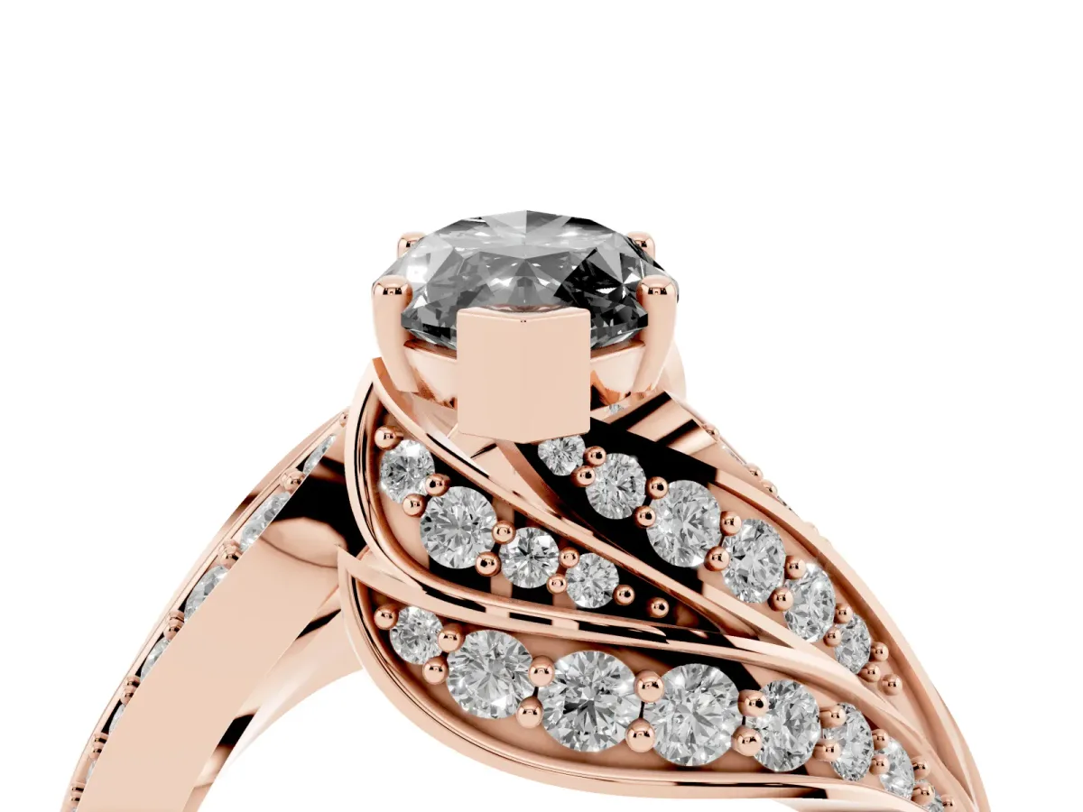 Fancy Black Marquise Cut Diamond Solitaire Ring with Prong Setting and Twisted Pavé Band Rose gold