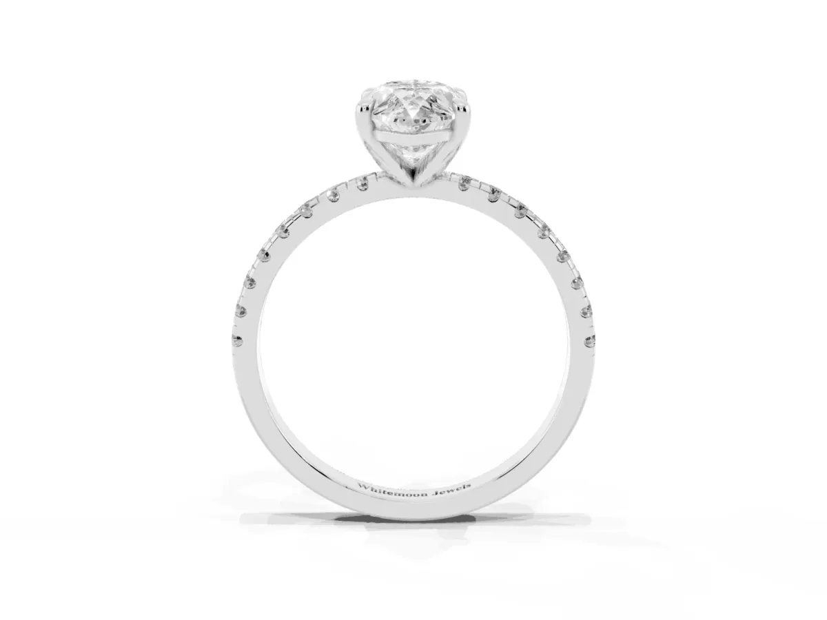 Marquise Cut Diamond Brilliant Solitaire Ring with Pavé Band and Four-Prong Setting Silver