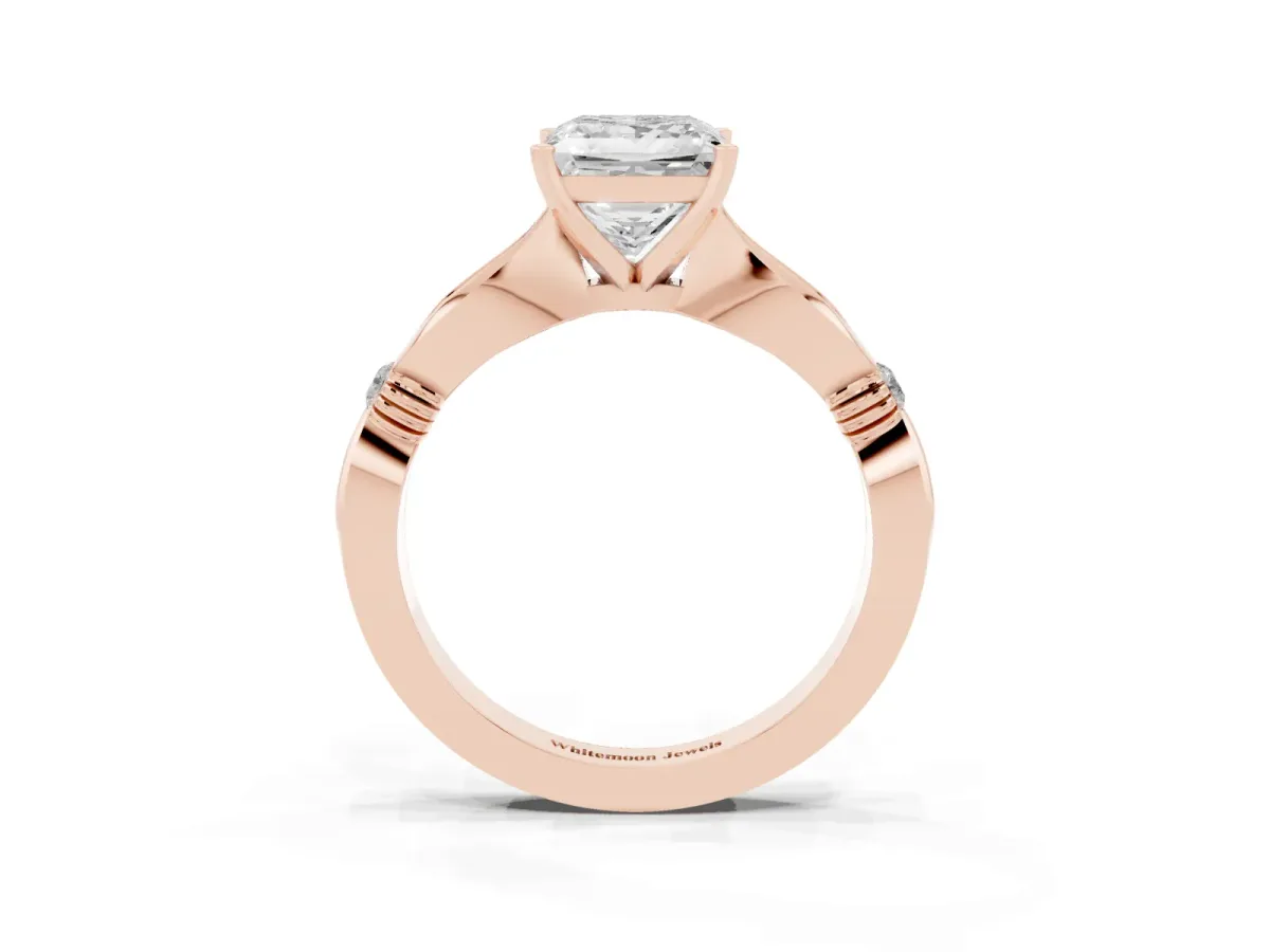 Princess Cut Solitaire Diamond Twisted Band with Four-Prong Setting Rose gold