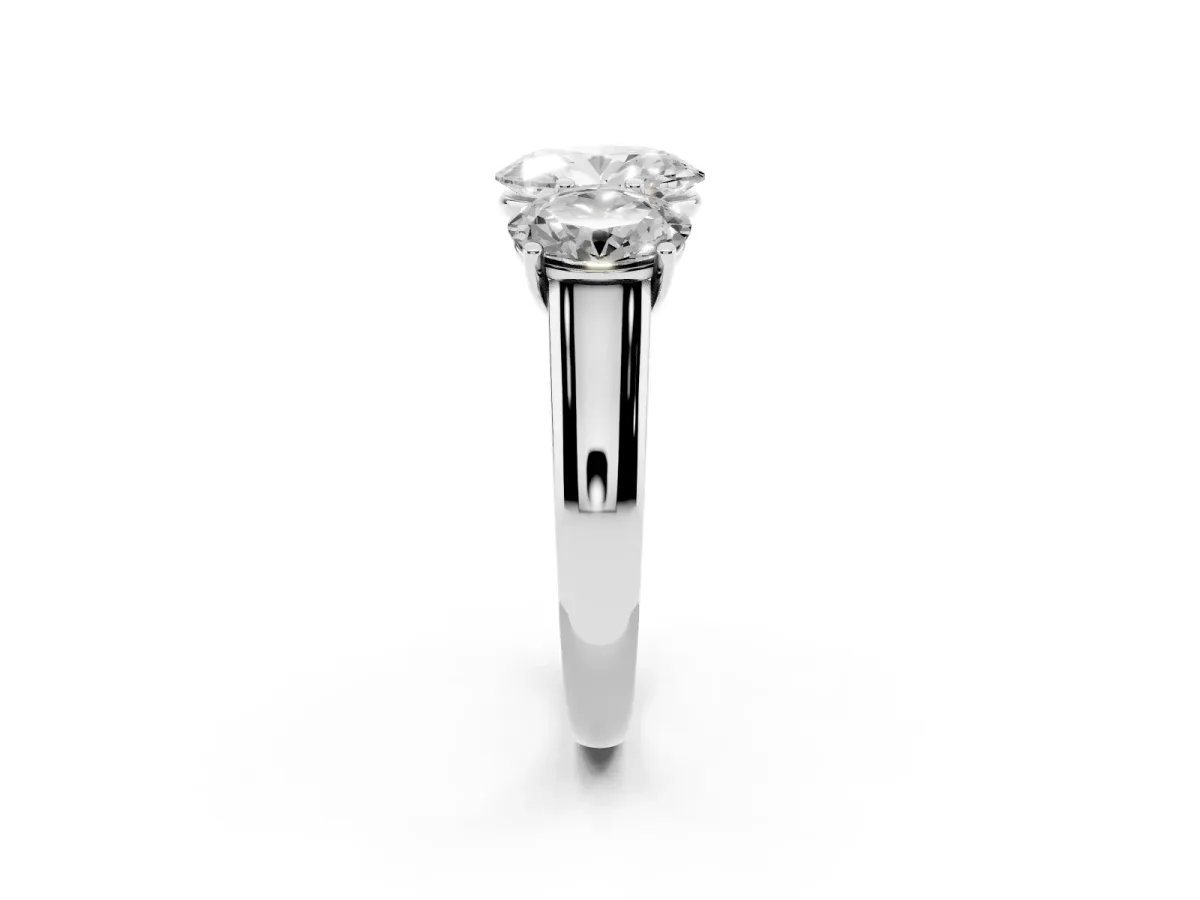 Oval Cut Three-Stone Diamond Ring with Prong Setting on a Classic Band Silver