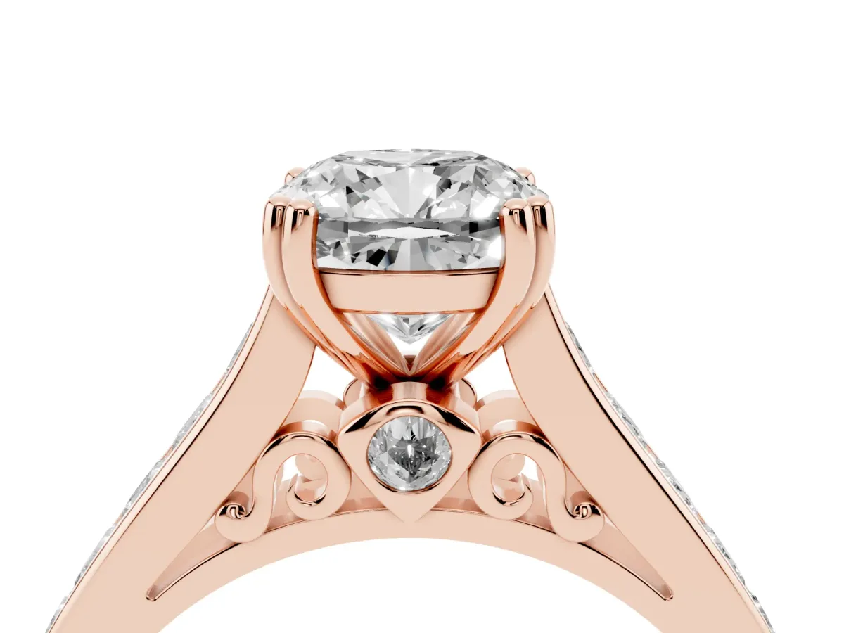 Cushion Cut Cut Channel Set Solitaire Engagement Ring with Prong Setting Rose gold