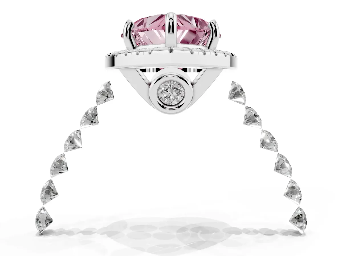 Fancy Pink Heart Cut Halo Pavé Diamond Engagement Ring with Four-Prong Setting Platinum