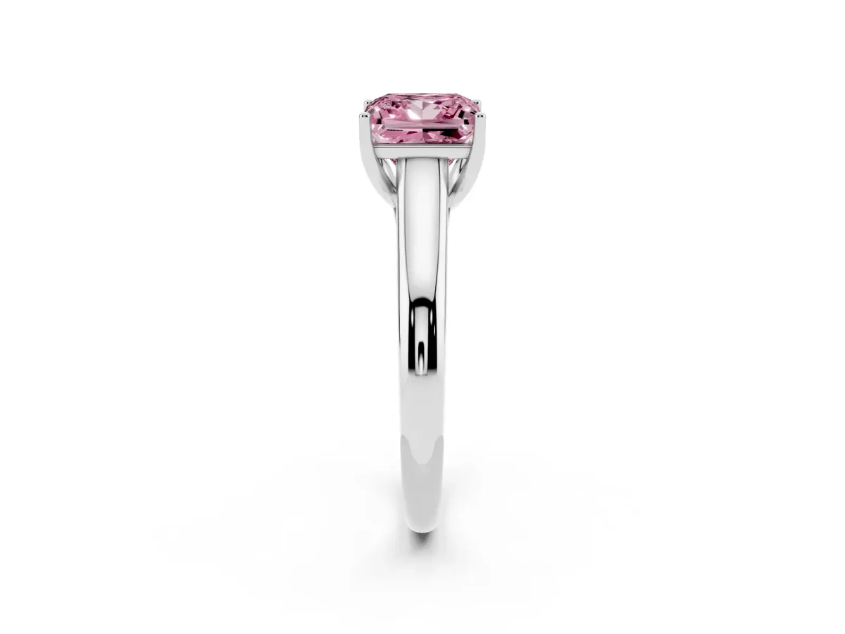 Fancy Pink Princess Cut Solitaire Engagement Ring with Tapered Band and Four-Prong Setting Platinum