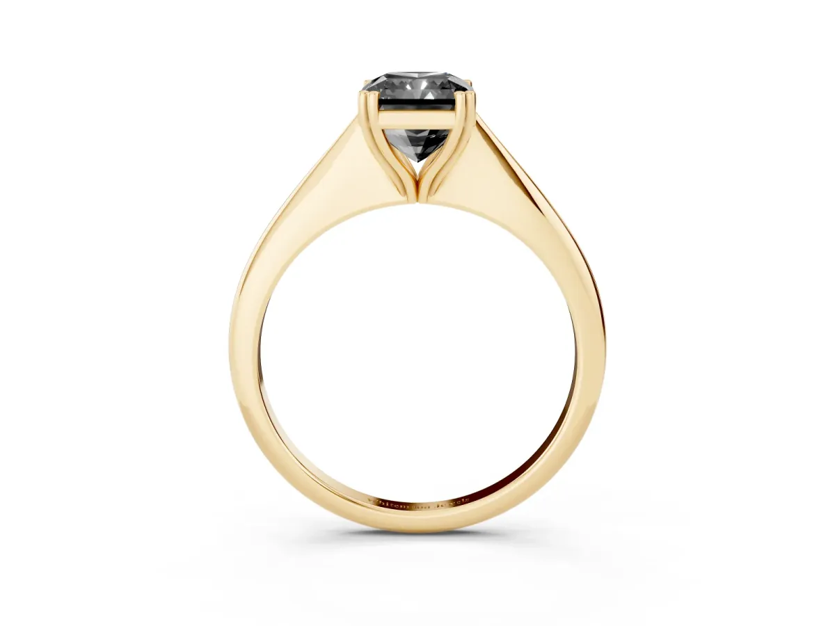 Fancy Black Radiant Cut Solitaire Diamond Ring with Six-Prong Setting and Classic Band Yellow gold