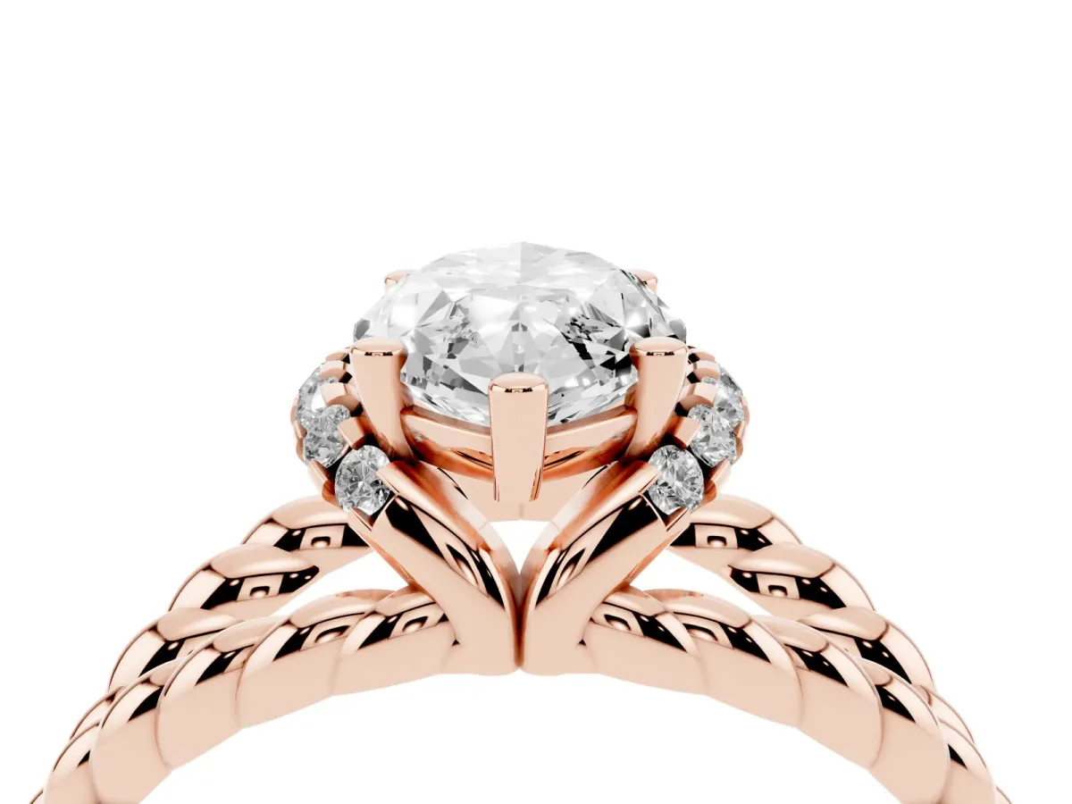 Marquise Cut Halo Twisted Band Four-Prong Ring Rose gold