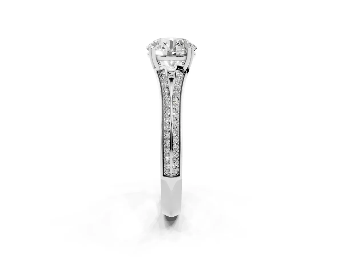 Round Cut Diamond Split Shank Engagement Ring with Pavé Band Silver