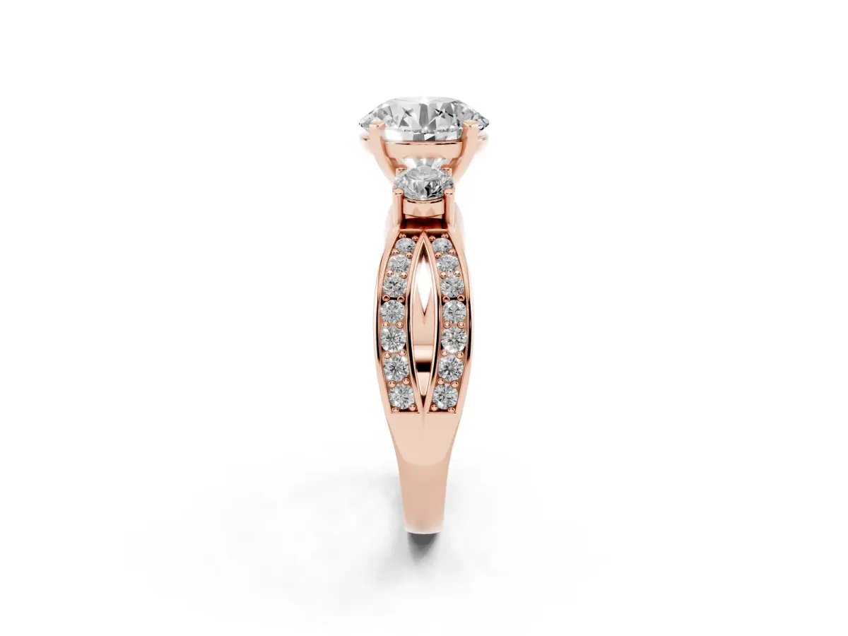 Three-Stone Round Cut Cut Diamond Twist Band with Prong Setting Rose gold