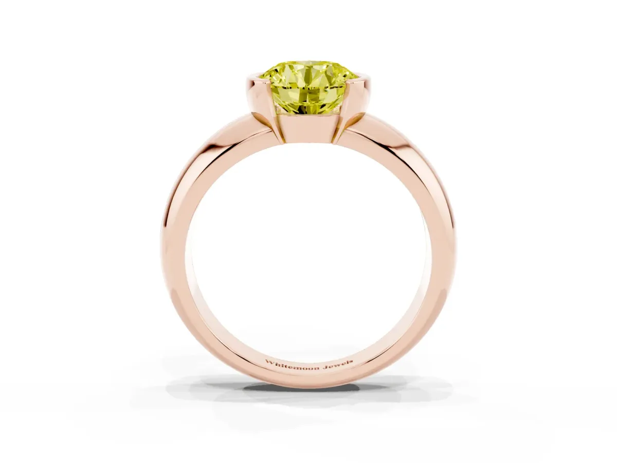 Fancy Yellow Round Cut Solitaire Tension Set Diamond Ring with Wide Band Rose gold