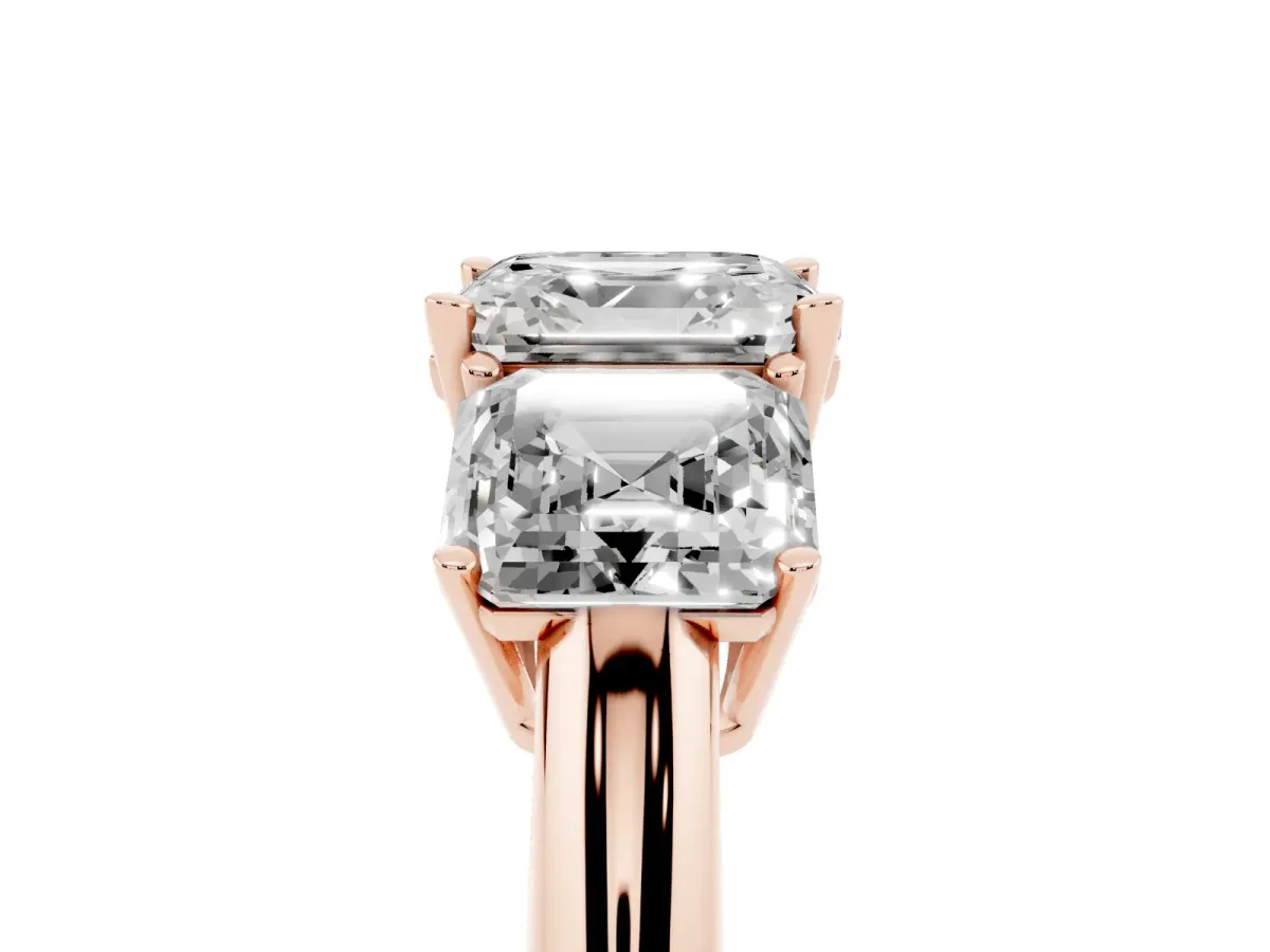 Three-Stone Asscher Cut Cut Diamond Engagement Ring with Prong Setting on a White Gold Band Rose gold
