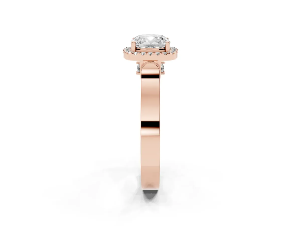 Cushion Cut Halo Pave Split Shank Prong Setting Ring Rose gold