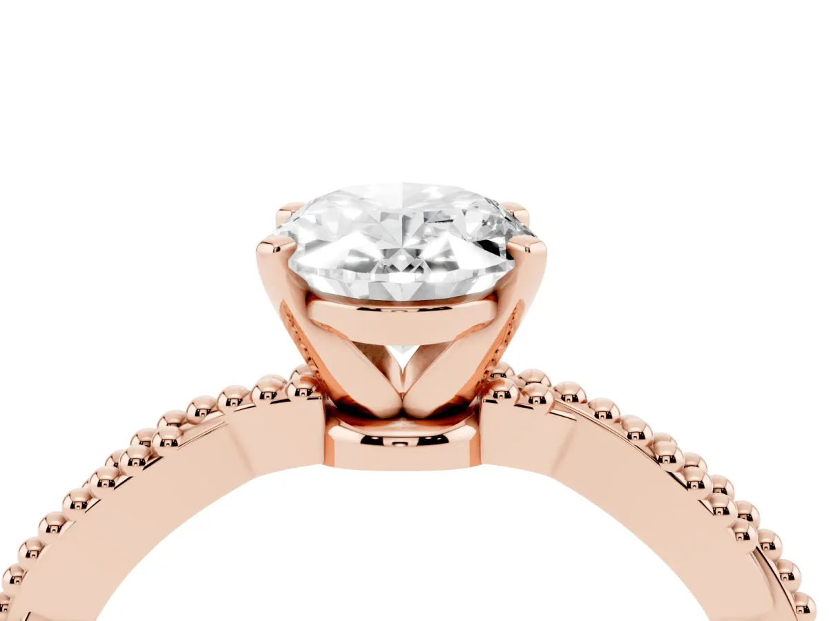 Oval Cut Solitaire Twisted Band with Bead Prong Setting Rose gold