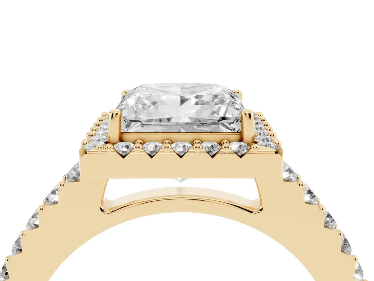 Princess Cut Halo Diamond Pavé Solitaire Ring Yellow gold
