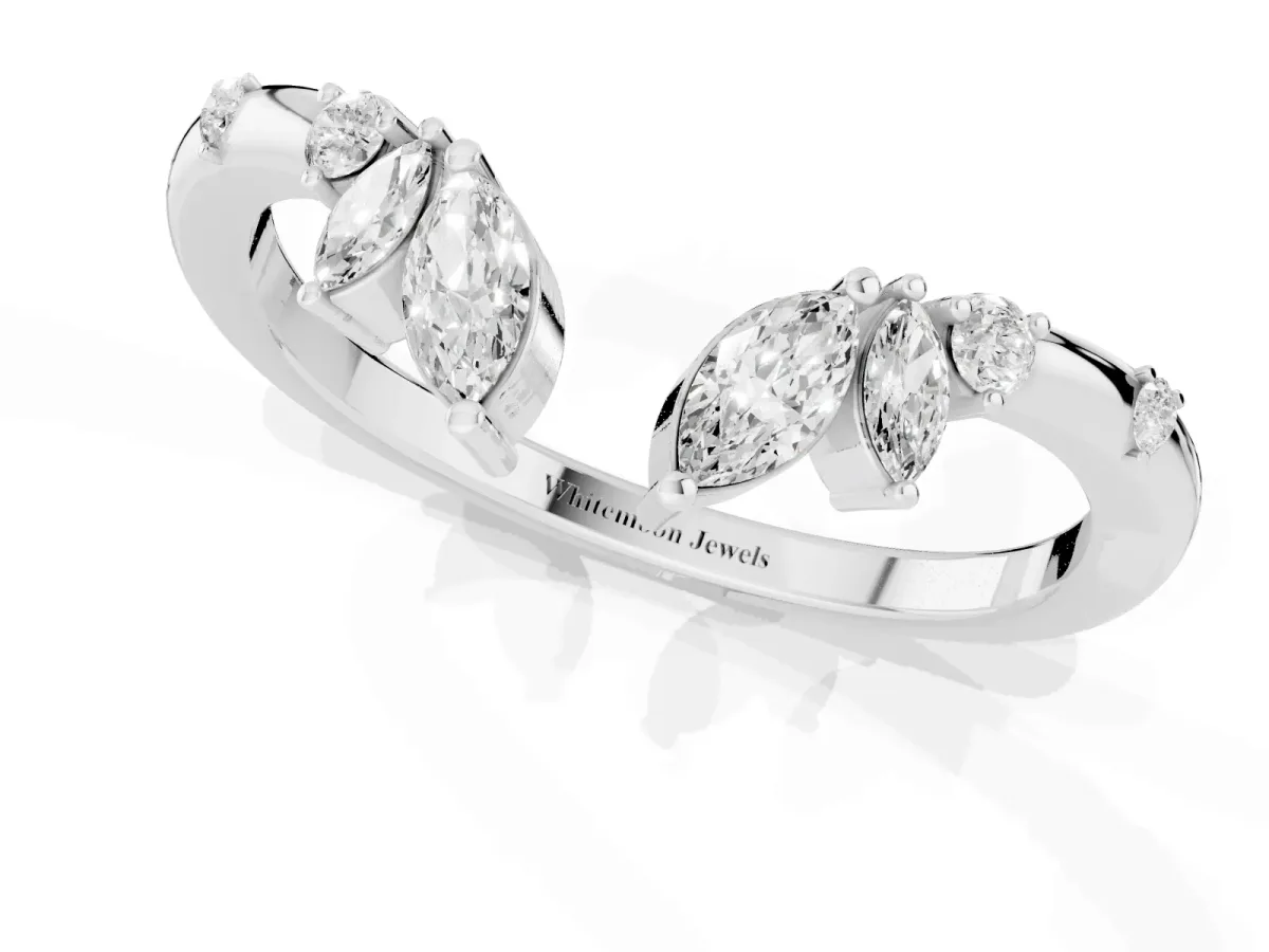 Open Marquise Cluster Diamond Band with Prong Setting Silver