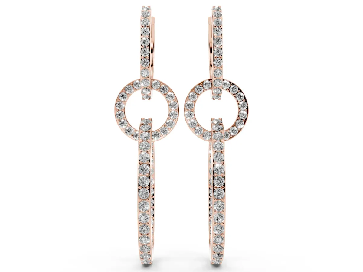 Round Cut Diamond Twisted Link Drop Earrings Rose gold