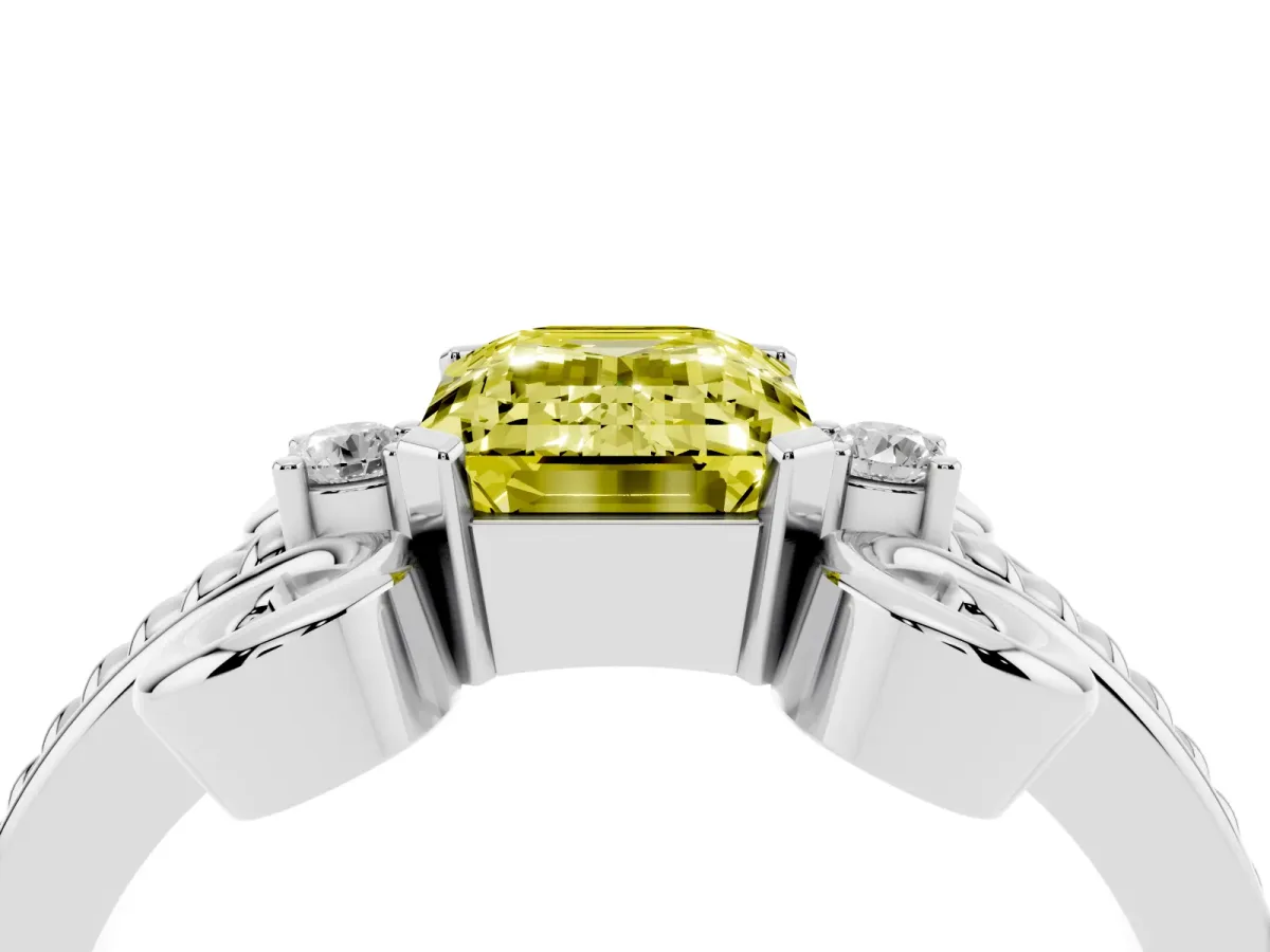 Fancy Yellow Emerald Cut Solitaire Twisted Band Scroll Prong Ring Silver