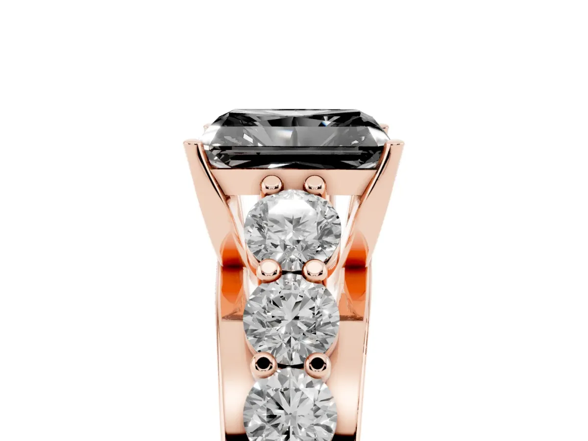 Fancy Black Radiant Cut Diamond Engagement Ring with Pavé Band and Four-Prong Setting Rose gold