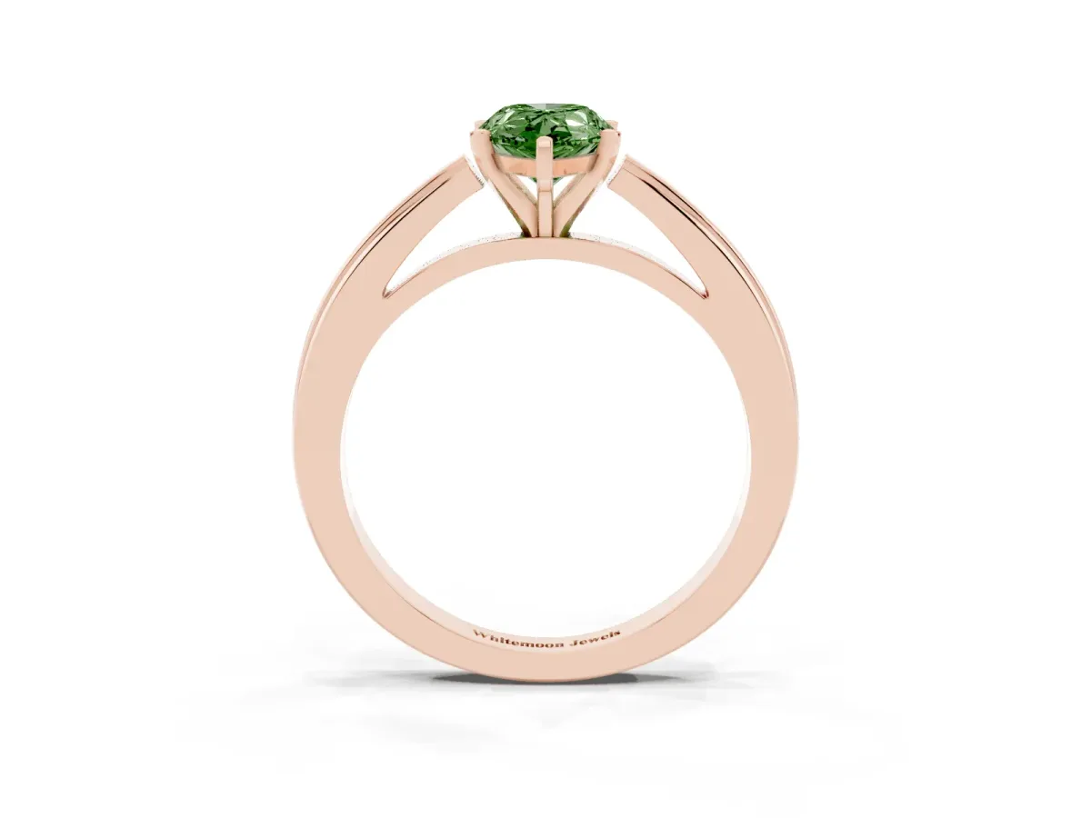 Fancy Green Pear Cut Solitaire Diamond Ring with Four-Prong Setting and Classic Band Rose gold