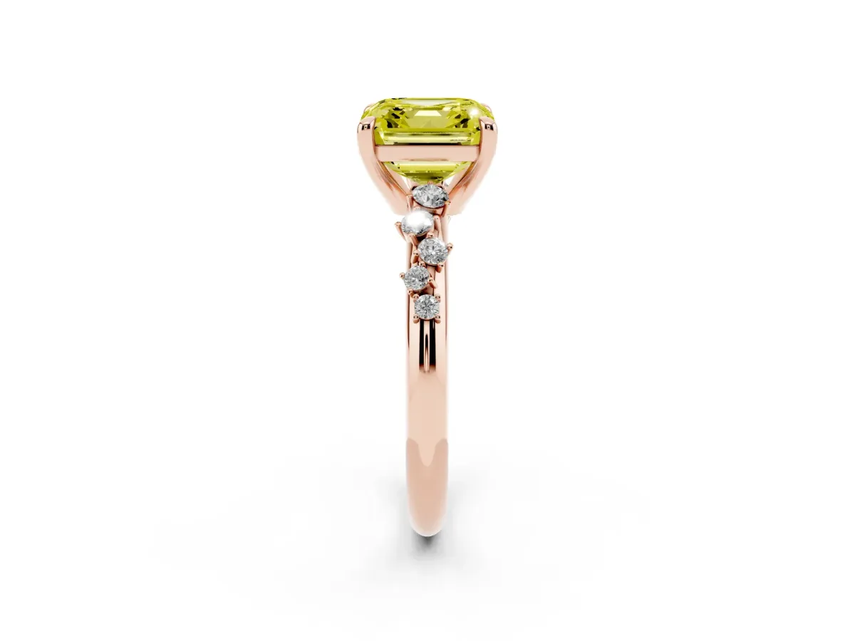 Fancy Yellow Asscher Cut Cut Diamond Vine Band with Four-Prong Setting Rose gold