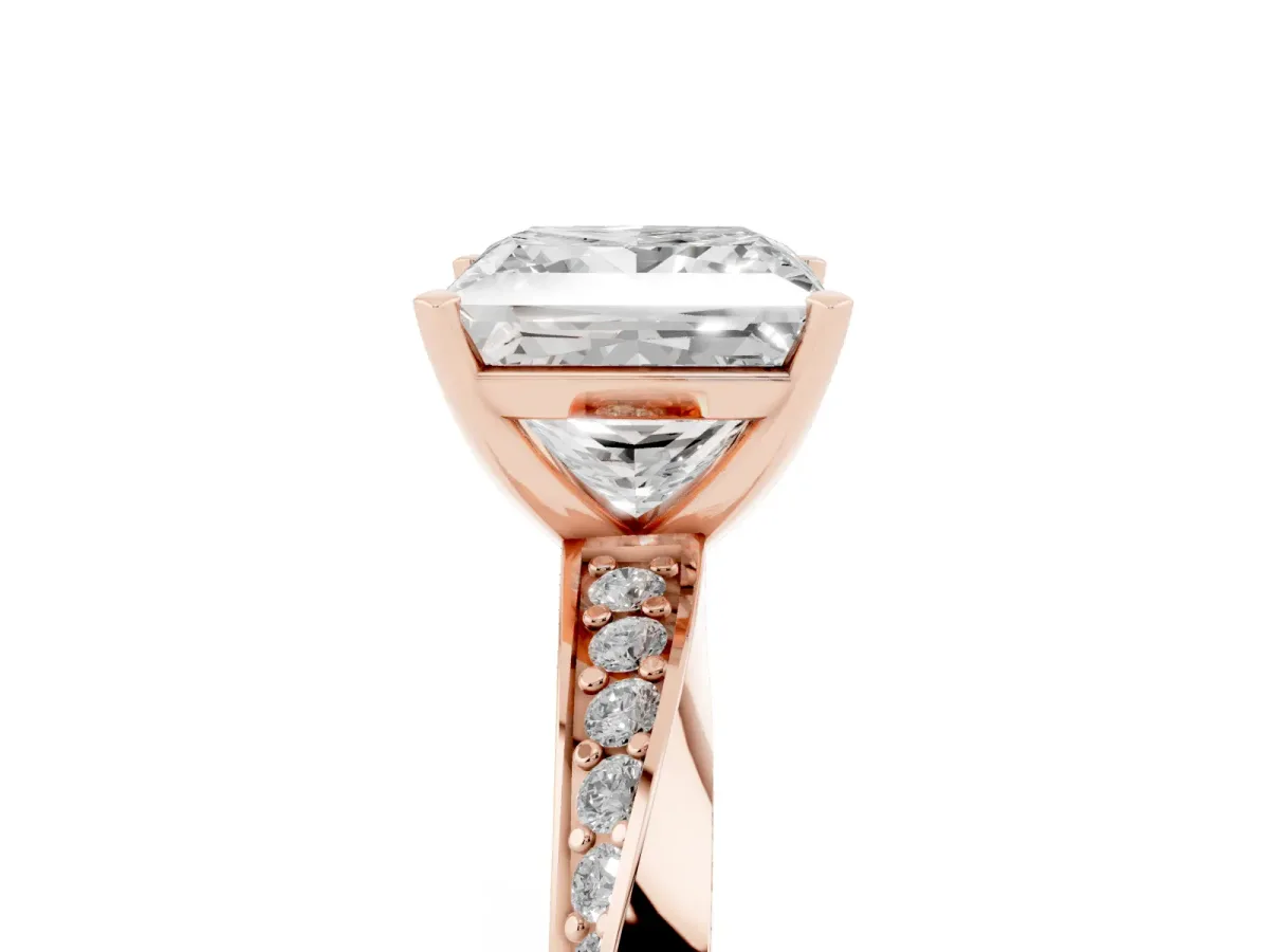 Princess Cut Diamond Engagement Ring with Side Stone Accents and Four-Prong Setting Rose gold