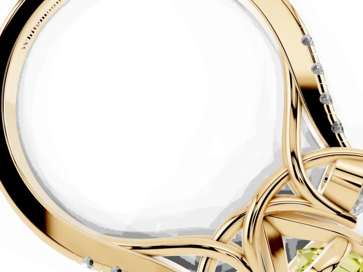 Fancy Yellow Three-Stone Oval Cut Diamond Pavé Band with Four-Prong Setting Yellow gold