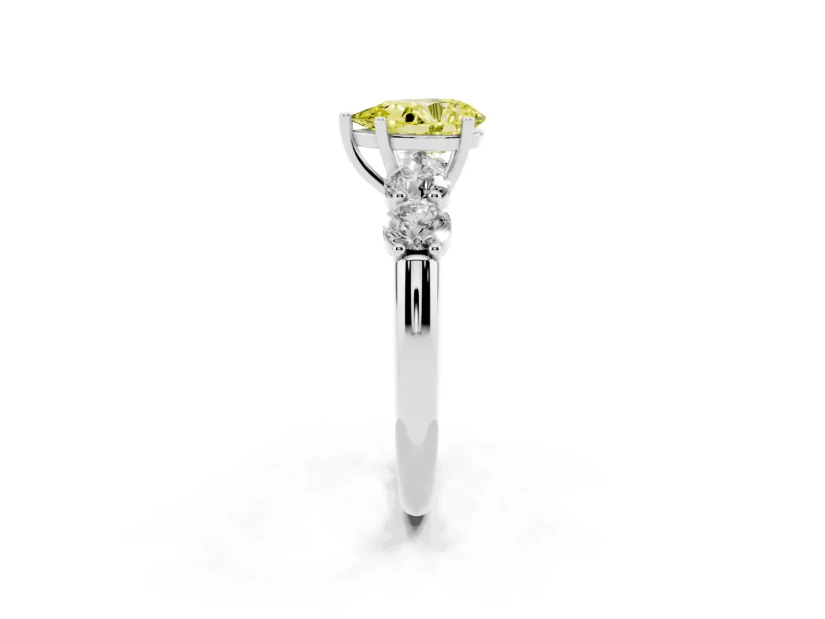 Fancy Yellow Pear Cut Cut Five-Stone Prong Set Diamond Ring with Classic Band Silver