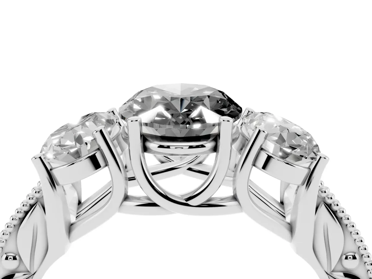 Fancy Black Three-Stone Oval Cut Cut Milgrain Pavé Engagement Ring White gold