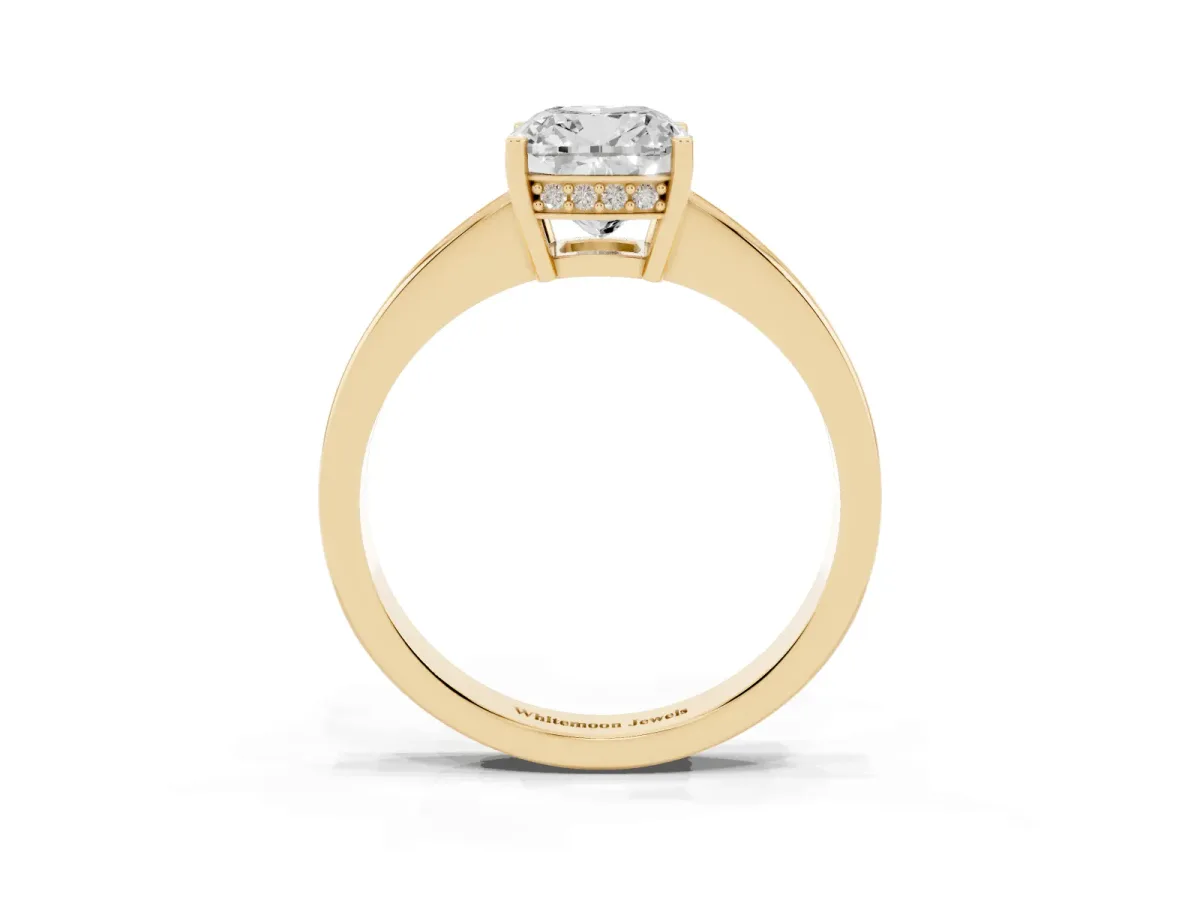 Cushion Cut Solitaire Pavé Band Prong Setting Ring Yellow gold