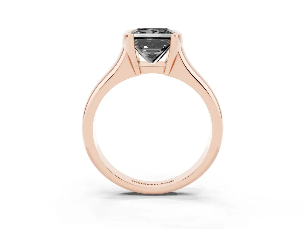 Fancy Black Princess Cut Solitaire Tension Set Diamond Ring with Split Shank Band Rose gold