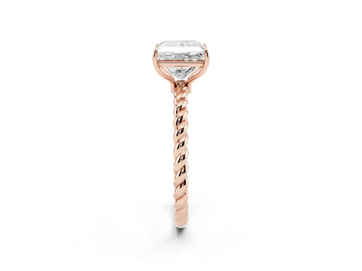 Princess Cut Solitaire Twisted Band 4-Prong Ring Rose gold
