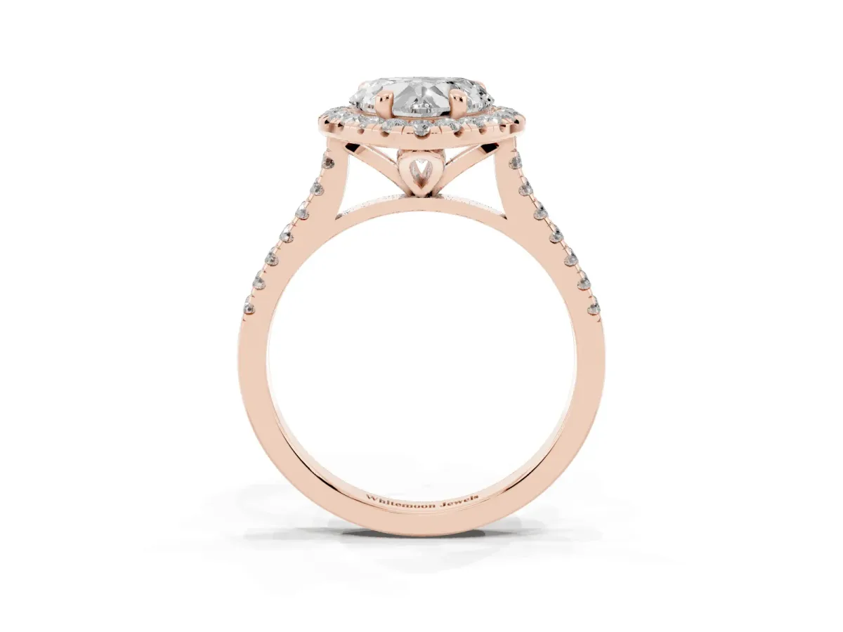 Heart Cut Diamond Cushion Halo Ring with Pavé Band Rose gold