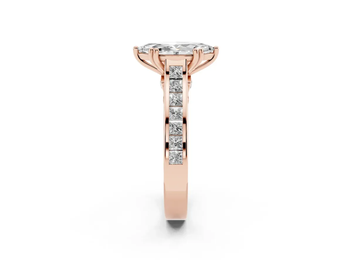 Marquise Cut Cut Channel Set Solitaire Engagement Ring with Prong Setting Rose gold