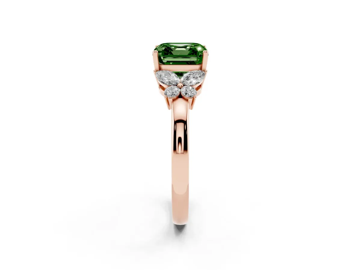 Fancy Green Asscher Cut Cut Solitaire Floral Diamond Ring with Four-Prong Setting Rose gold
