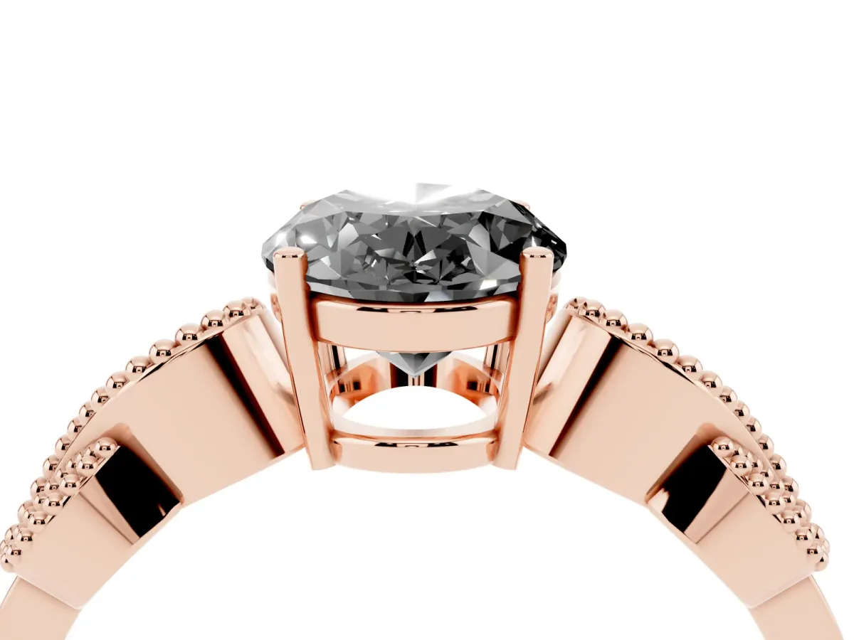 Fancy Black Oval Cut Solitaire Milgrain Leaf Band with Prong Setting Rose gold