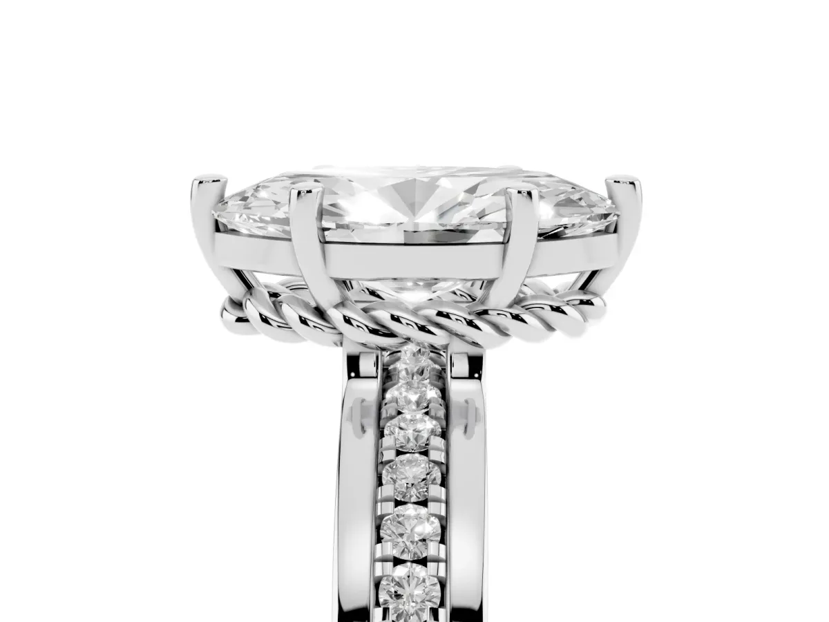 Marquise Cut Solitaire Diamond Ring with Channel Set Band and Six-Prong Setting Silver